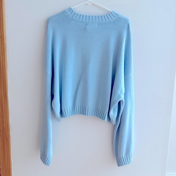 Sincerely Jules Women’s Size L Oui Oversized Cropped Sweater Top Light Blue NWT - Picture 6 of 8